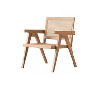 ULTRAWAVE Silla Sillón Moderno de Mediados de Siglo, Silla con Respaldo de ratán de Color Madera cruda, Silla de Comedor de Madera Maciza, Patas en Forma de V Invertida Silla De Oficina