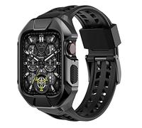 ULTRNICC Funda de metal con correa compatible con Apple Watch Band de 1.77 pulgadas, funda protectora militar de acero inoxidable mecánica para hombre con correa de TPU suave para iWatch de 1.772 pulgadas, Series 8/7 (negro 45 mm)