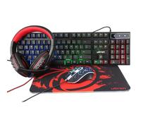 Ultron Hawk - Juego de teclado y ratón para videojuegos 4 en 1 (teclado retroiluminado RGB, diseño QWERTZ DE, ratón [hasta 6400 DPI] - Auriculares y alfombrilla de ratón para PC, Xbox, PS4, color