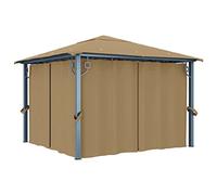 ULUYYUC Cenador con cortinas, 3 x 3 m, color topo, aluminio y acero | Ideal para terraza y jardín: protección solar con techo de poliéster revestimiento PA que incluye paneles laterales y kit de