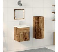 ULUYYUC Juego de 4 muebles de baño de madera envejecida de 41 x 38,5 x 46 cm, armario pequeño con espejo y puertas, diseño moderno, material de madera duradera para invitados y espacios pequeños