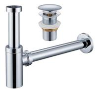 Ulytid Sifón de Diseño con Desagüe Lavabo, Sifón Lavabo Universal con Abertura de Limpieza, Altura Ajustable, Válvula Click Clack Lavabo sin Rebosadero, Cromado Plata