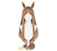 Uma Musume Grass Wonder Cosplay Peluca Uma Musume Pretty Derby Marrón Largo Liso Peluca con Pony Orejas Pelo Sintético