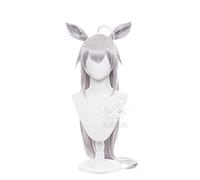Uma Musume Oguri Cap Cosplay Peluca 100 cm de largo gris liso pelo sintético resistente al calor peluca con orejas flequillo
