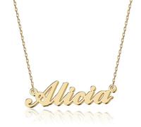 UMAGICBOX Collar Personalizado con Nombre - En Acero Inoxidable 316, Bañado en Oro de 18K, Artesanal, 14 Estilos de Letras y 4 Colores a Elegir - Envase Elegante, Acero inoxidable, No es una piedra