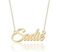 UMAGICBOX Exquisito collar con nombre personalizado, elige entre 14 estilos de fuente, colgante personalizable de acero inoxidable chapado en oro de 18 quilates y plata de ley, regalo único para ella