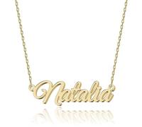 UMAGICBOX Personalized 18K Gold Name Necklace Natalia - Customizable Engraved Stainless Steel Pendant for Women - Unique Gift for Birthdays, Anniversaries, Graduations, and Valentine's Day