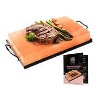 UMAID Placa de cocina natural de bloque de sal de roca del Himalaya para cocinar, asar, cortar y servir, sal de grado alimenticio con bandeja de acero de metal con folleto de recetas, bloque de