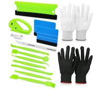 Umaki Kit de herramientas de envoltura de vinilo para automóviles, kit de tintado de vehículos con espátula de fieltro de plástico de 10 cm y 21 cm, espátula de envoltura de borde verde 7 en 1,