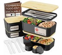 Umami Bento Lunch Box, 2 Recipiente 4 Cubiertos, Tupper Compartimentos Estilo Bento Box Japonés, Porta Alimentos Hermético, Microondas y Lavavajillas, Fiambrera Para Adultos, Zero Waste
