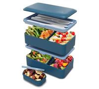 Umami Bento Fiambrera, Cubiertos y Salsera Incluidos, Antigoteo, Microondas, Fiambrera Compartimentada para Adultos, Vaquero Azul, 1200 ml