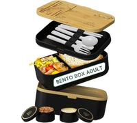 Umami Bento Lunch Box, 2 Recipiente 4 Cubiertos, Tupper Compartimentos Estilo Bento Box Japonés, Porta Alimentos Hermético, Microondas y Lavavajillas, Fiambrera Para Adultos/Niños, Zero Waste