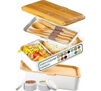 UMAMI Bento Lunch Box , 2 Recipiente 4 Cubiertos , Tupper Compartimentos Estilo Bento Box Japonés , Porta Alimentos Hermético , Microondas y Lavavajillas , Fiambrera Para Adultos/Niños , Zero Waste