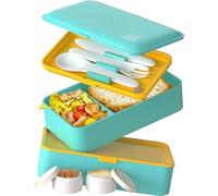 Umami Bento Lunch Box, 2 Recipiente 4 Cubiertos, Compartimentos Estilo Bento Box Japonés, Porta Alimentos Hermético, Microondas y Lavavajillas, Fiambrera Para Adultos, Zero Waste