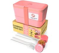 Umami Fiambrera Para Comida De Trabajo, Bento Lunch Box, Apilable, Con 4 Compartimentos, Cubiertos, Botes Para Salsa, Caja De Almuerzo, Apta Para Microondas, Porta Alimentos 100% Hermética