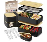 Umami Fiambrera Para Comida De Trabajo, Bento Lunch Box Japonés, Con 4 Compartimentos, Cubiertos, Recipientes Para Salsa, Caja De Almuerzo Sin BPA, Apta Para Microondas, Porta Alimentos 100% Hermética