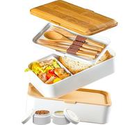 Umami Fiambrera Para Comida De Trabajo, Bento Lunch Box Japonés, Con 4 Compartimentos, Cubiertos, Recipientes Para Salsa, Caja De Almuerzo Sin BPA, Apta Para Microondas, Porta Alimentos 100% Hermética