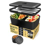 Umami Fiambrera Para Comida De Trabajo, Bento Lunch Box, Apilable, Con 4 Compartimentos, Cubiertos, Botes Para Salsa, Caja De Almuerzo, Apta Para Microondas, Porta Alimentos 100% Hermética