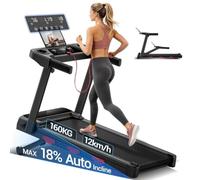UMAY Cinta de Correr Plegable Eléctrica con Inclinación Automática,12KM/H | Caminadora para casa con Motor Silencioso de 3,0 HP, Treadmill for Home Triple Pantalla LED,12 Programas,Máx. 160 kg