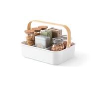 Umbra Bellwood Contenedores Caja Apilable, Grande, Blanco/Natural | Madera sostenible, separadores extraíbles, asa integrada, para despensa y armario, plástico reciclado