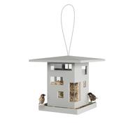 Umbra Bird Comedero para pájaros, Cable de Acero, Gris | Diseño arquitectónico, bandeja en cuatro lados, fácil de rellenar, ventanas transparentes, plástico