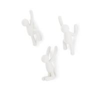 Umbra Buddy Ganchos Percheros de Pared, Set de 3, Blanco/Menta/Azul | Incluye accesorios de montaje, apto para entrada y baño, capacidad 2.2 kg, plástico reciclado