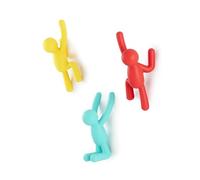 Umbra Buddy Ganchos Percheros de Pared, Set de 3, Rojo/Azul/Amarillo | Incluye accesorios de montaje, apto para entrada y baño, capacidad 2.2 kg, plástico reciclado