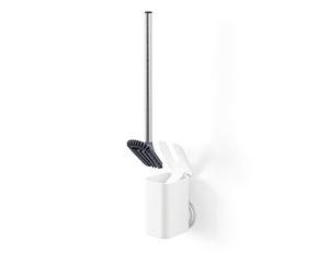 Umbra Flex Escobilla WC con Soporte Adhesivo, Blanco | Montaje adhesivo en pared, diseño compacto, cabezal flexible, bandeja recoge gotas, sin necesidad de taladrar