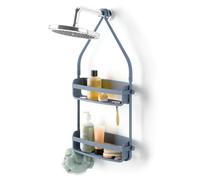 Umbra Flex Estante de Ducha Sin Taladro, Dos Niveles, Azul pizarra | Bandas de silicona flexibles, drenaje integrado, montaje en cabezal o barra, ABS reciclado