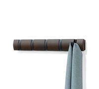 Umbra Flip Perchero de pared con 5 ganchos extraíbles, Álamo, Negro/Nogal