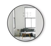 Umbra Hub Espejo de Pared Redondo, 94 cm, Negro | Marco de goma protector, refleja luz natural y artificial, montaje con alambre