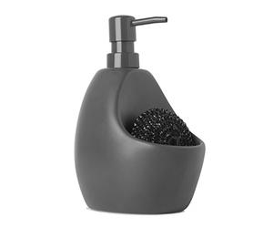 Umbra Joey Dispensador de Jabón con Esponja, Cerámica Mate, Gris carbón | Multiusos cocina y baño, organizador integrado, capacidad de 750 ml