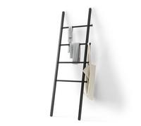 Umbra Leana Escalera Decorativa, Madera Maciza y Acero, Negro | Cuatro ganchos laterales, soporta artículos pesados, uso en baño o dormitorio, fácil de armar