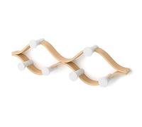 Umbra Montage Perchero de Pared, 6 Ganchos, Blanco/Natural | Madera de caucho, curvatura elegante, soporta 13,6 kg, para abrigos y sombreros