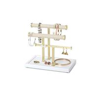 Umbra Organizador de tres mesas para collares, pulseras y aretes, lino, blanco/latón, 3 niveles