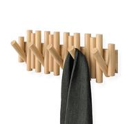 Umbra Picket Perchero de Pared Madera, 5 Ganchos Abatibles, Natural | Soporta hasta 2.3 kg por gancho, accesorios de montaje incluidos, uso en entrada o dormitorio