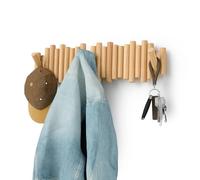 Umbra Picket Perchero de Pared Madera, 8 Ganchos Abatibles, Natural | Soporta hasta 2.3 kg por gancho, accesorios de montaje incluidos, uso en entrada o dormitorio