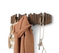 Umbra Picket Perchero de Pared Madera, 8 Ganchos Abatibles, Nogal | Soporta hasta 2.3 kg por gancho, accesorios de montaje incluidos, uso en entrada o dormitorio
