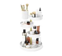 Umbra Pirouette Organizador cosméticos giratorio, ajustable, Blanco/Dorado | Gira 360 grados, niveles de altura variable, diseño minimalista, fácil de limpiar, poliestireno