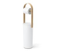 Umbra Portarrollos Soporte Papel Higiénico, 3 Rollos, Blanco/Natural | Madera real, diseño minimalista, almacenamiento integrado, para espacios pequeños, plástico reciclado
