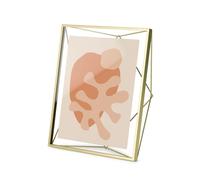 Umbra Prisma Marco de Fotos Flotante, 20x25 cm, Dorado | Acero, diseño de alambre geométrico, uso vertical u horizontal, incluye dos cristales, montaje pared o escritorio