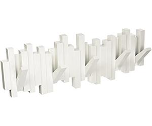 Umbra Sticks - Percha multirack moderna, única, ahorra espacio con 5 ganchos abatibles para colgar abrigos, bufandas, bolsos y más, color blanco