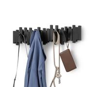 Umbra Sticks Perchero de Pared, 8 Ganchos Plegables, Negro | Soporta 2.2 kg por gancho, instalación fácil, diseño escultural, para entradas y dormitorios, plásticos reciclados