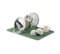 Umbra UDry escurridor de Platos con tapete: escurridor de encimera para Cocina y tapete de Secado de Microfibra Absorbente, Organizador Plegable de Platos, Tazas y Utensilios, Color pícea