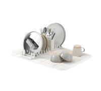 Umbra UDry Escurridor de Platos con Tapete, Plegable y Compacto, Arena | Microfibra estampada absorbente, rejilla apta para lavavajillas, protege encimeras de rayones, polipropileno