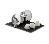 Umbra UDry Escurridor de Platos con Tapete, Plegable y Compacto, Negro | Microfibra estampada absorbente, rejilla apta para lavavajillas, protege encimeras de rayones, polipropileno