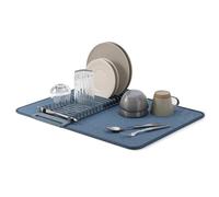 Umbra Udry Escurridor de Platos Plegable, con Tapete, Azul Pizarra | Rejilla organizadora, alfombrilla superabsorbente, protege encimera de arañazos, lavable a máquina