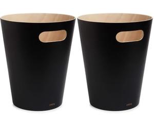 Umbra Woodrow Cesto de basura, con capacidad, Negro/Natural, H 27,9cm, Ã˜ 22,9cm, 7.5 l (Paquete de 2)