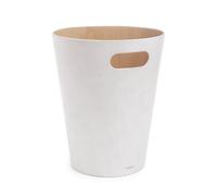 Umbra Woodrow Papelera de Madera, 7.5L, Blanco/Natural | Asas integradas, diseño duradero, fácil de transportar, para cualquier habitación