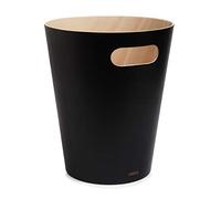 Umbra Woodrow Papelera de Madera, 7.5L, Negro/Natural | Asas integradas, diseño duradero, fácil de transportar, para cualquier habitación